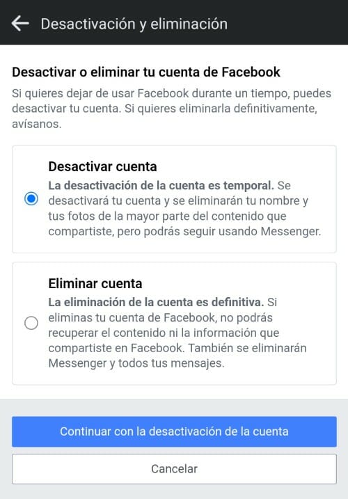 desactivacion eliminacion cuenta facebook Tómate un descanso de Facebook, desactívalo temporalmente