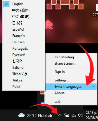Cambiar idioma zoom barra de tareas windows Cambia el idioma de Zoom al español, inglés o a la lengua que quieras
